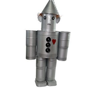 Folk Art Tin Man Sculpture Wizard Of Oz Recycled Robot Vintage 24 Inch